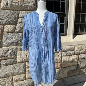 Anokhi blue striped long sleeve shirt dress